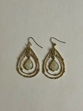 Kendra Scott Gold Teardrop Dangle Earrings with White Stone